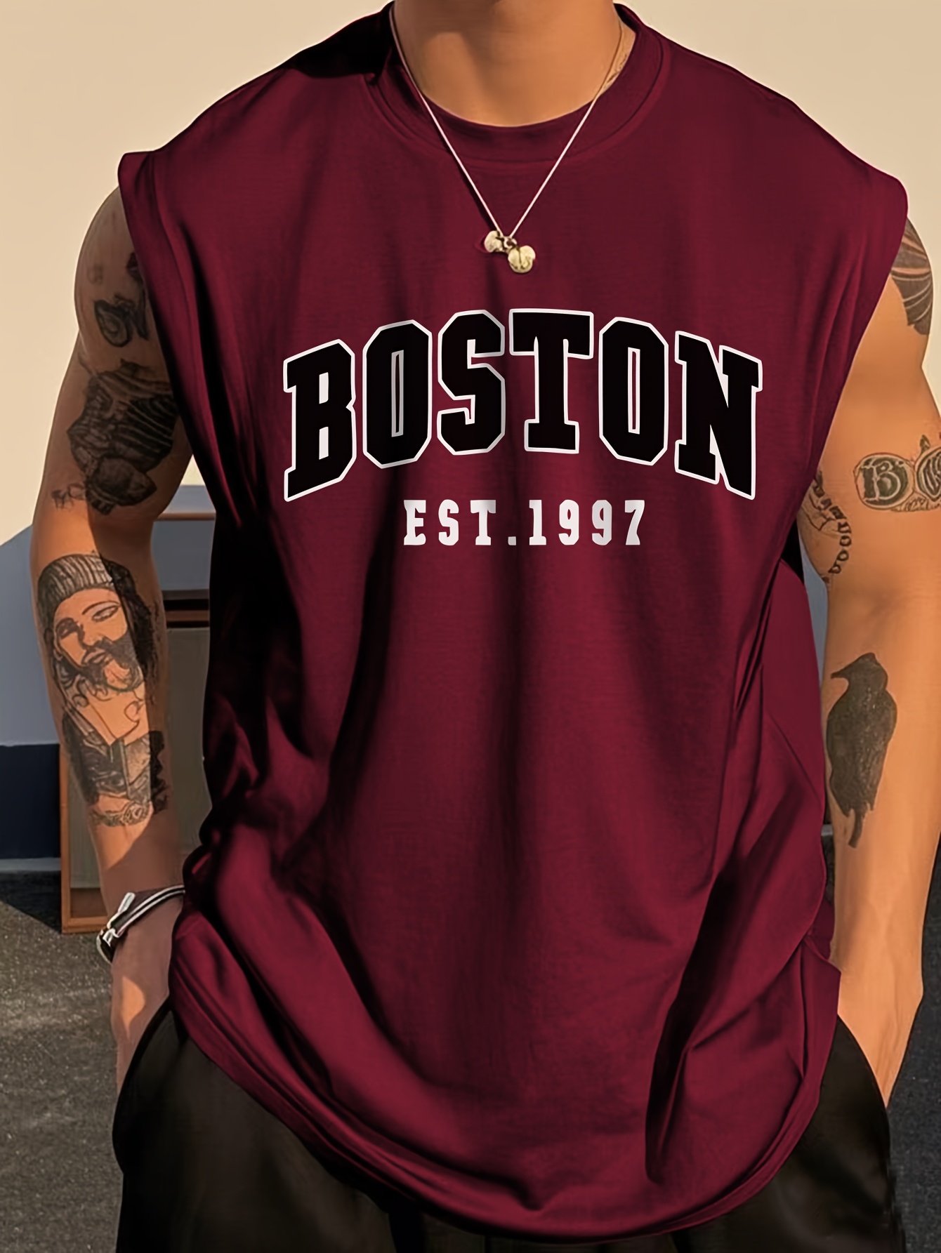 OBM Same Bond Men's Sleeveless Athletic Tank Top with Boston EST. 1997 Print - Black & Golden, Regular Fit, Machine Washable, All-Season Workout & Casual Wear, Sports Apparel, Sporty Look, Nontransparent Fabric