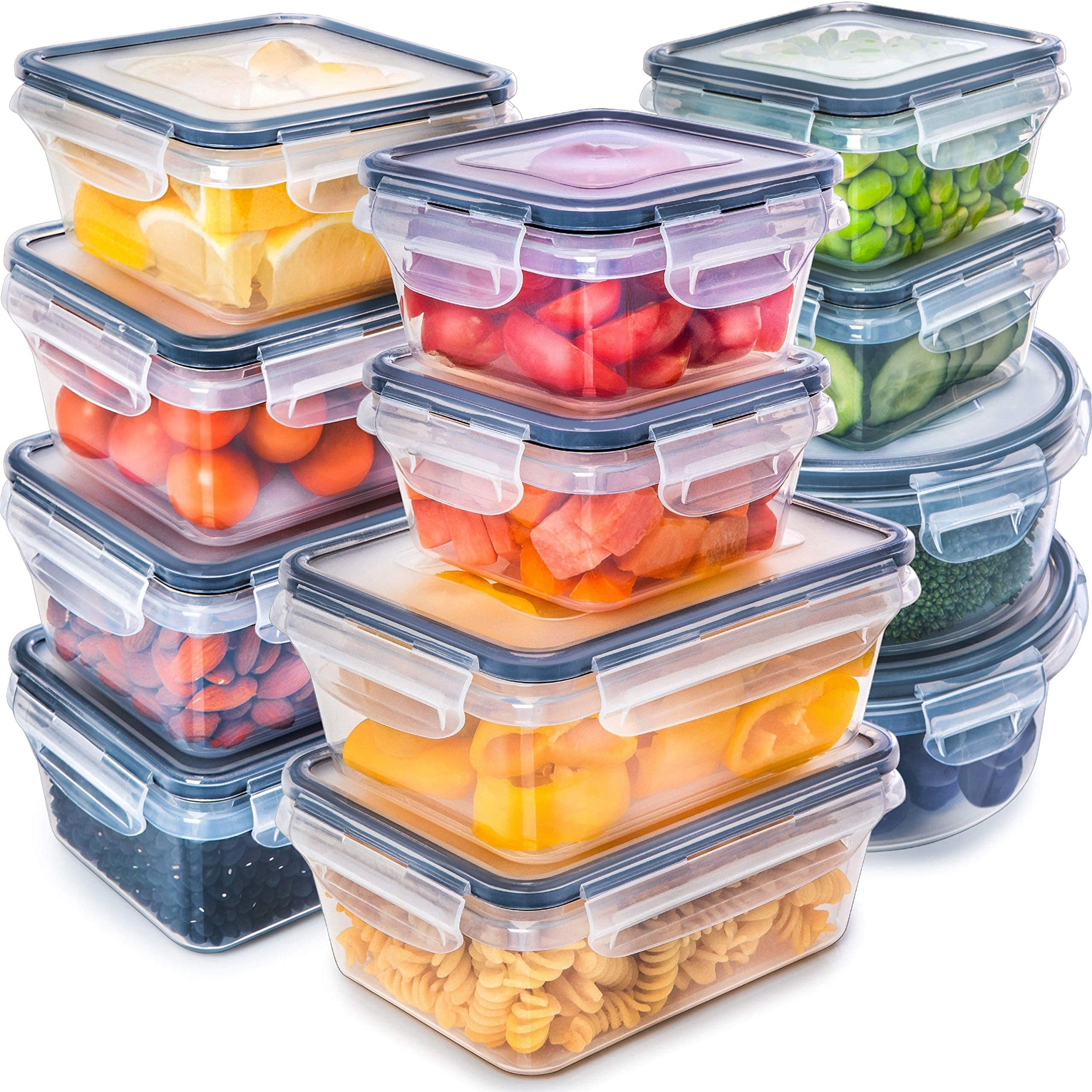 

12pcs, Kitchen Refrigerator Crisper, Microwave Safe Heat-resistant Plastic Lunch Box, Lunch Box Fruit Storage, Food Storage Organizer For Cereal, Flour And Sugar