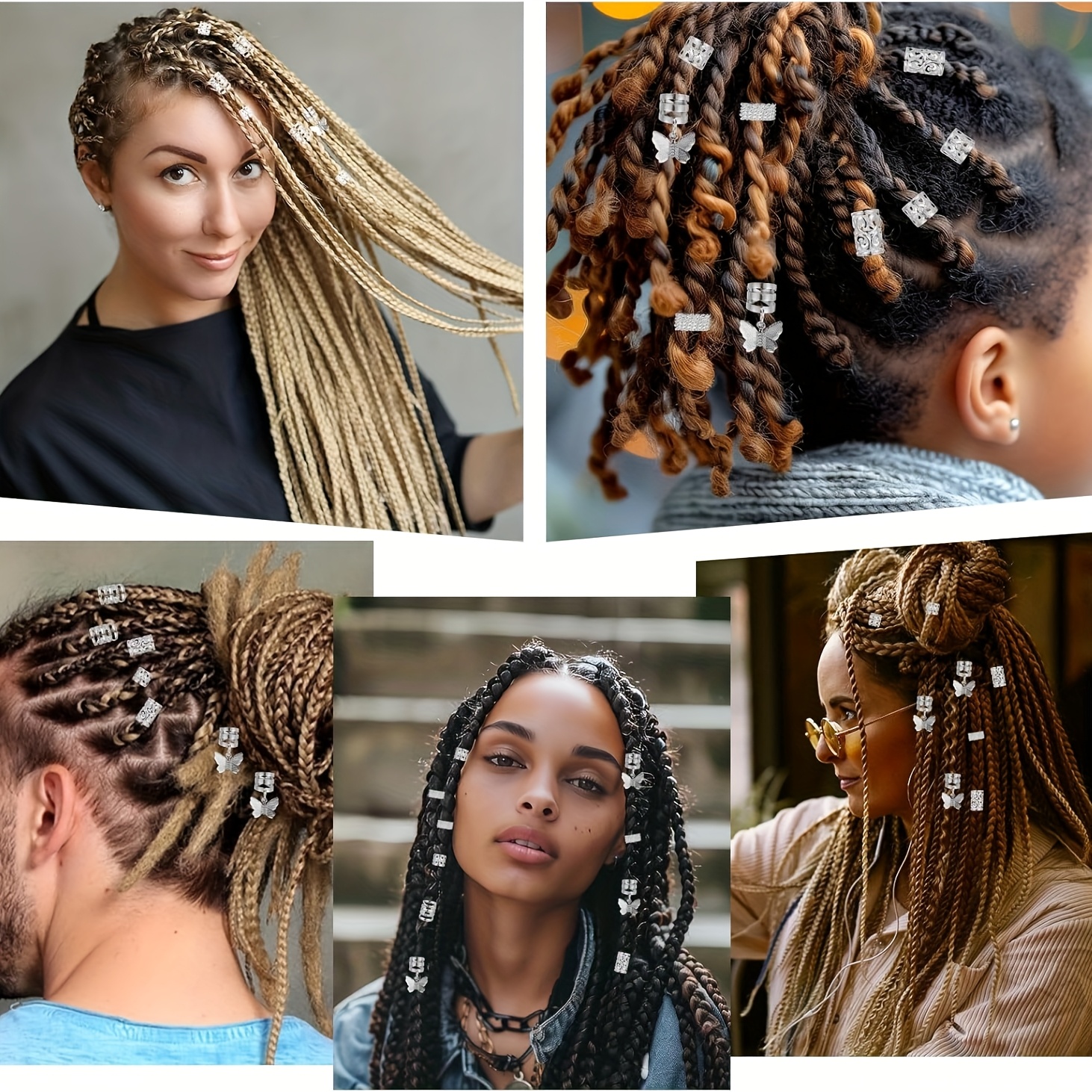 80 шт. набор украшений для дредов, регулируемые алюминиевые манжеты с 2 резинками и плетеными серебристыми бусинами, аксессуары для волос для мужчин и женщин подробные сведения 5