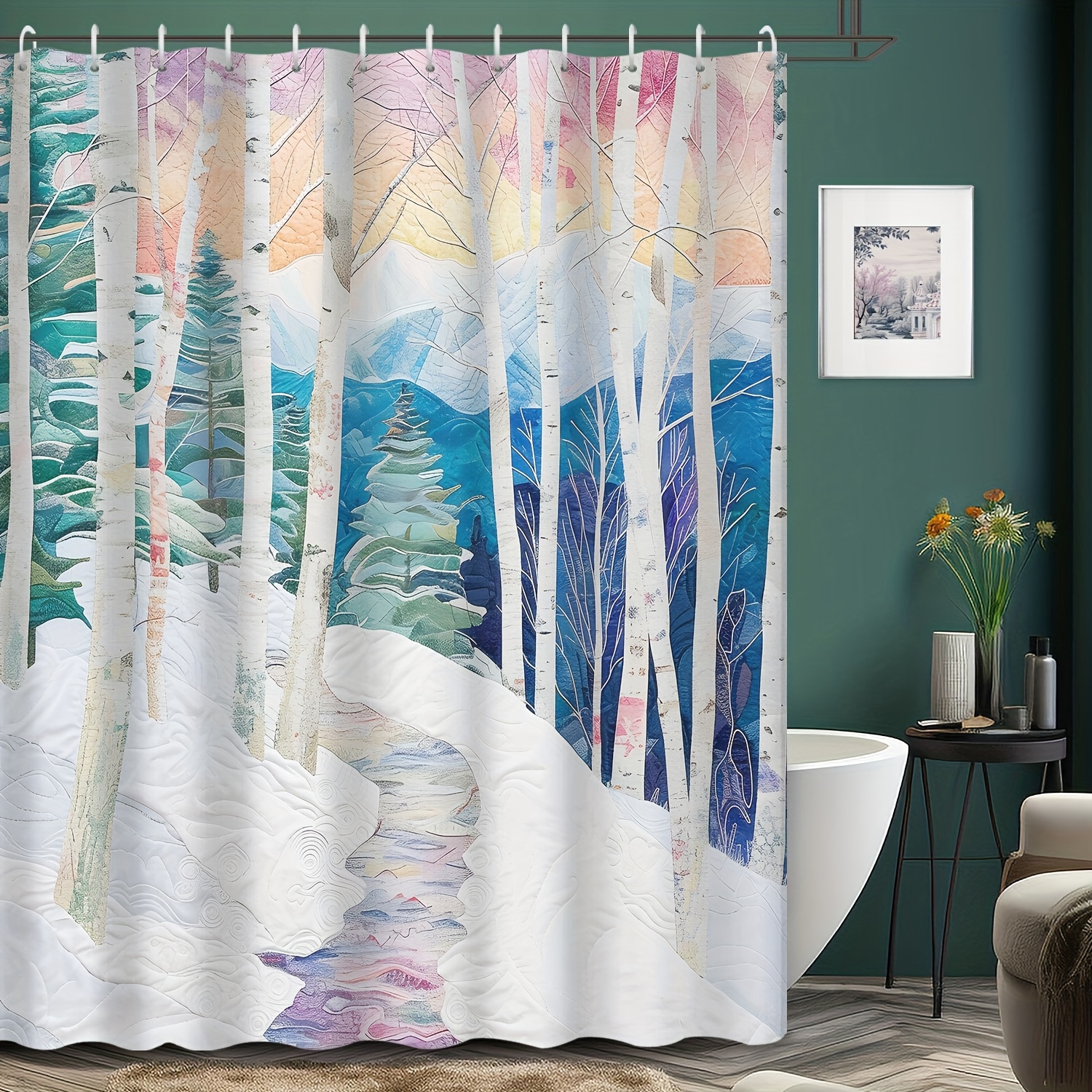 

1pc Snowy Landscape Oil Painting Print Waterproof Shower Curtain For Hotel Apartment Toilet Bathroom Shower Curtain Wall Decoration 72inch*72inch