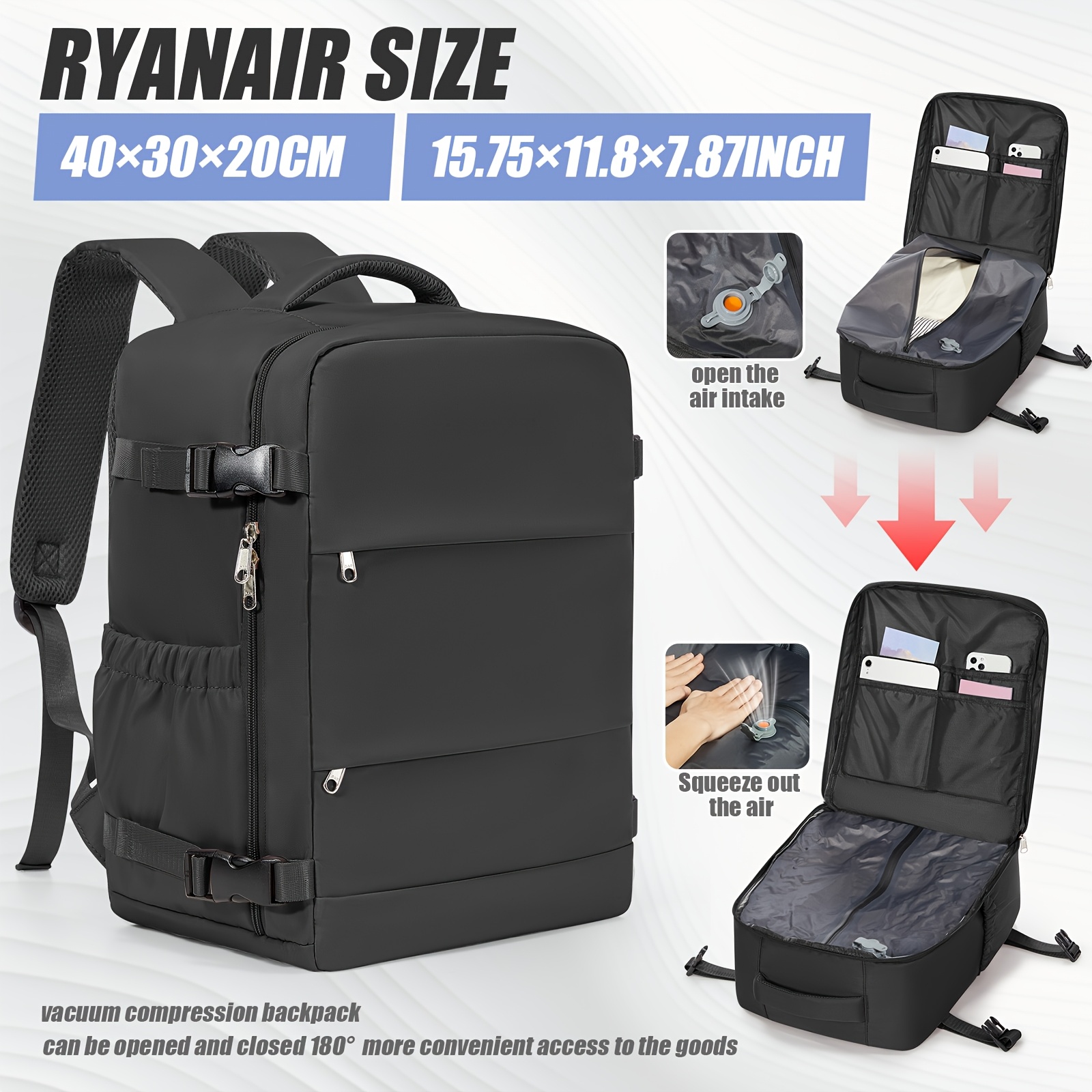 TEMU Ryanair Travel Backpack 40x30x20cm, Cabin Bag Approved For Airline Carry-on Under Seat, Large Capacity Multi-functional Carry-on Luggage For