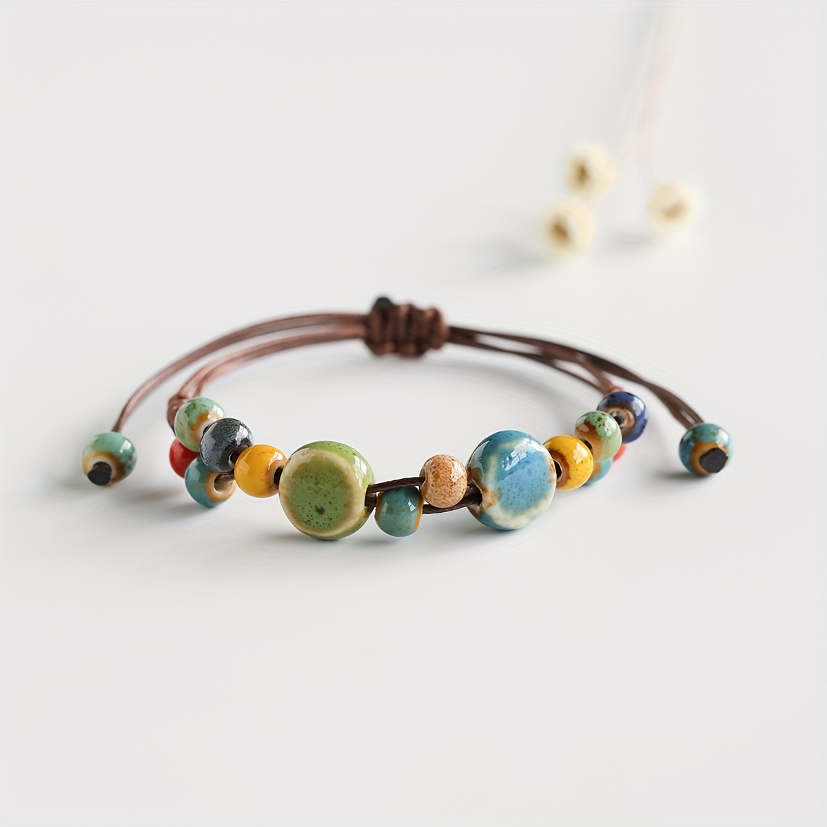 TEMU 1pc Vintage Bohemian Colorful Ceramic Beaded Bracelet, Handmade Adjustable Length Women's Bracelet, Suitable For, Travel, Vacation, Party, Festival Celebration, Gift For Relatives