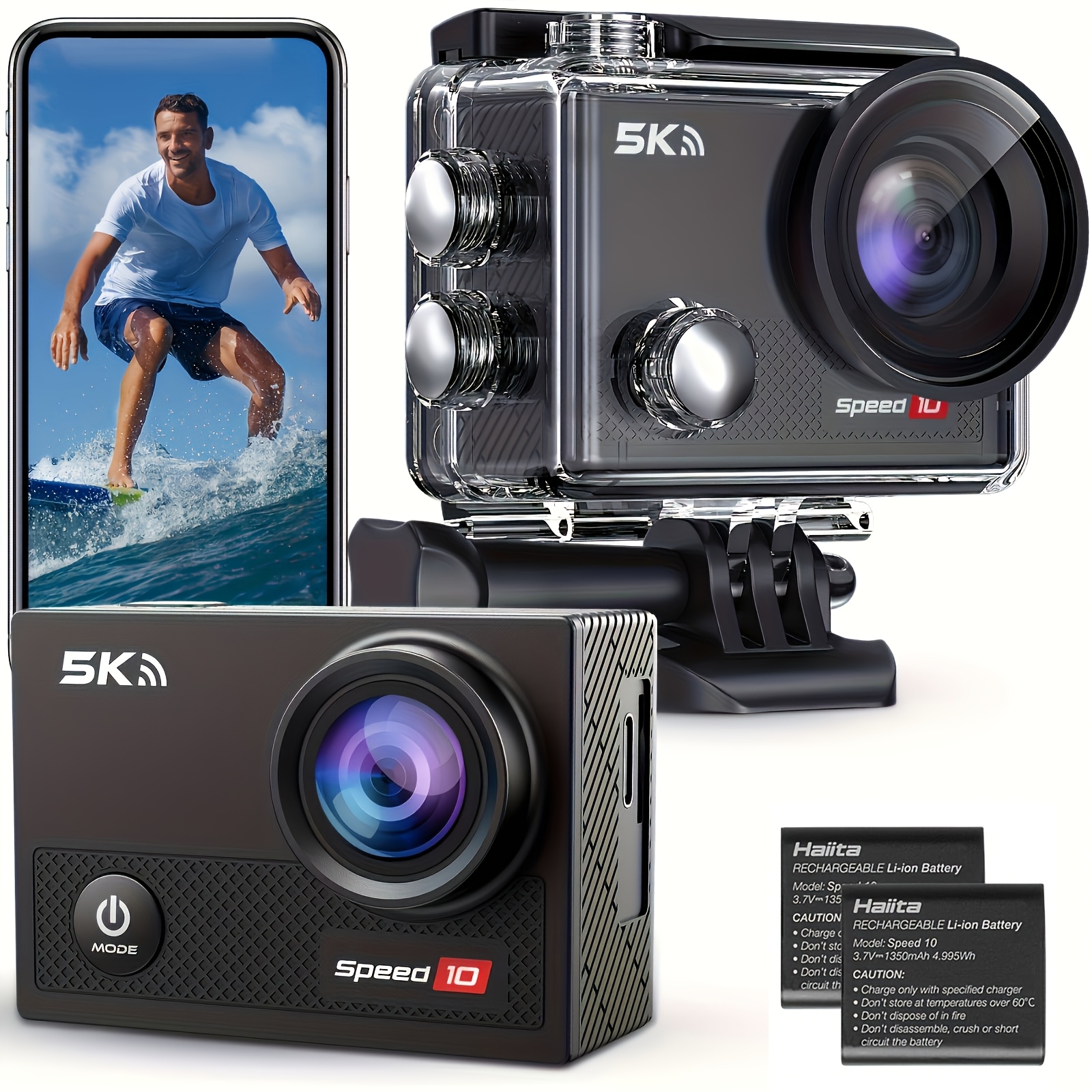 5K Ultra HD akcijska kamera, 24MP fotografije, 2-palčni IPS zaslon, z WiFi, upravljanje z aplikacijo na daljavo, 1350mAh litij-polimerna