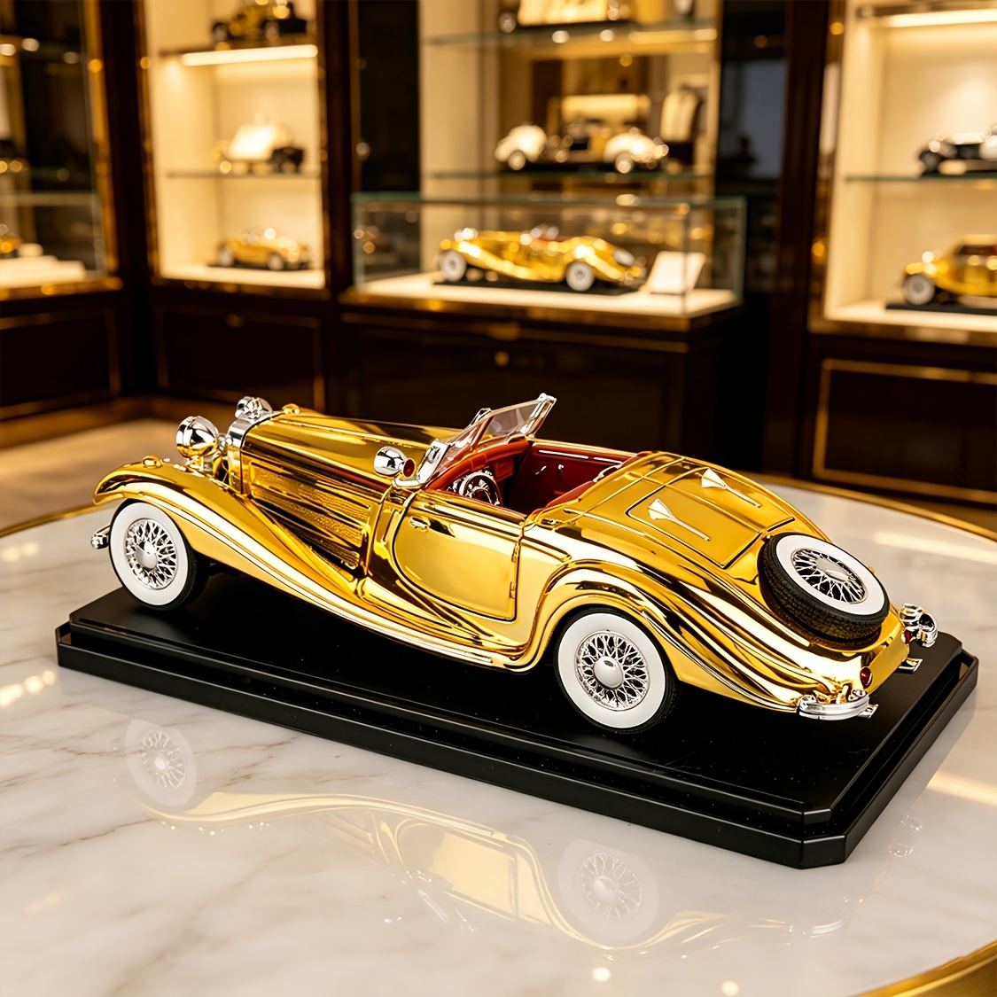 Image of 1:24 Iridescent Plated Mercedes 500k Diecast Model, Alloy Open Door Vintage Convertible With Display Base, Collectible Home Decoration, Collectible Ornament For Home Desk Decor & Gift