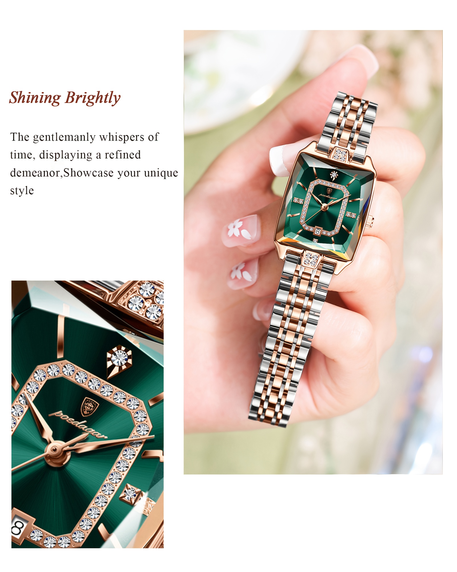 Elegant Waterproof Stainless Steel Square Quartz Ladies Watch with Calendar