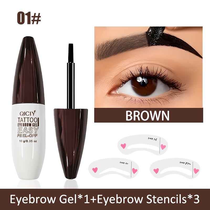 Image of [4pcs][eyebrow Gel*1+eyebrow Stencils*3]waterproof Semi-permanent -off Eyebrow Gel & Tint - Long Lasting, & Sweat-resistant, High- Natural 3d Brows, Easy To Apply & Remove For Types (black/brown, 10g)