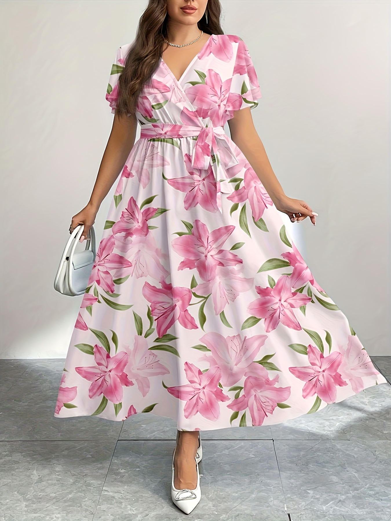 women's plus size bohemian beach vacation dress v neck