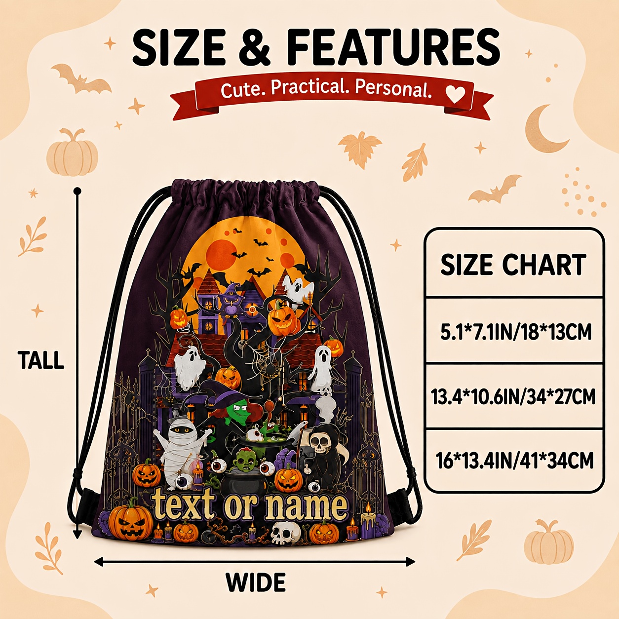 TEMU 1 pièce Pochette à cordon de serrage d'Halloween, Sac de rangement de haute qualité, à cordon -perte et -vol, Cadeau de bricolage personnalisé
