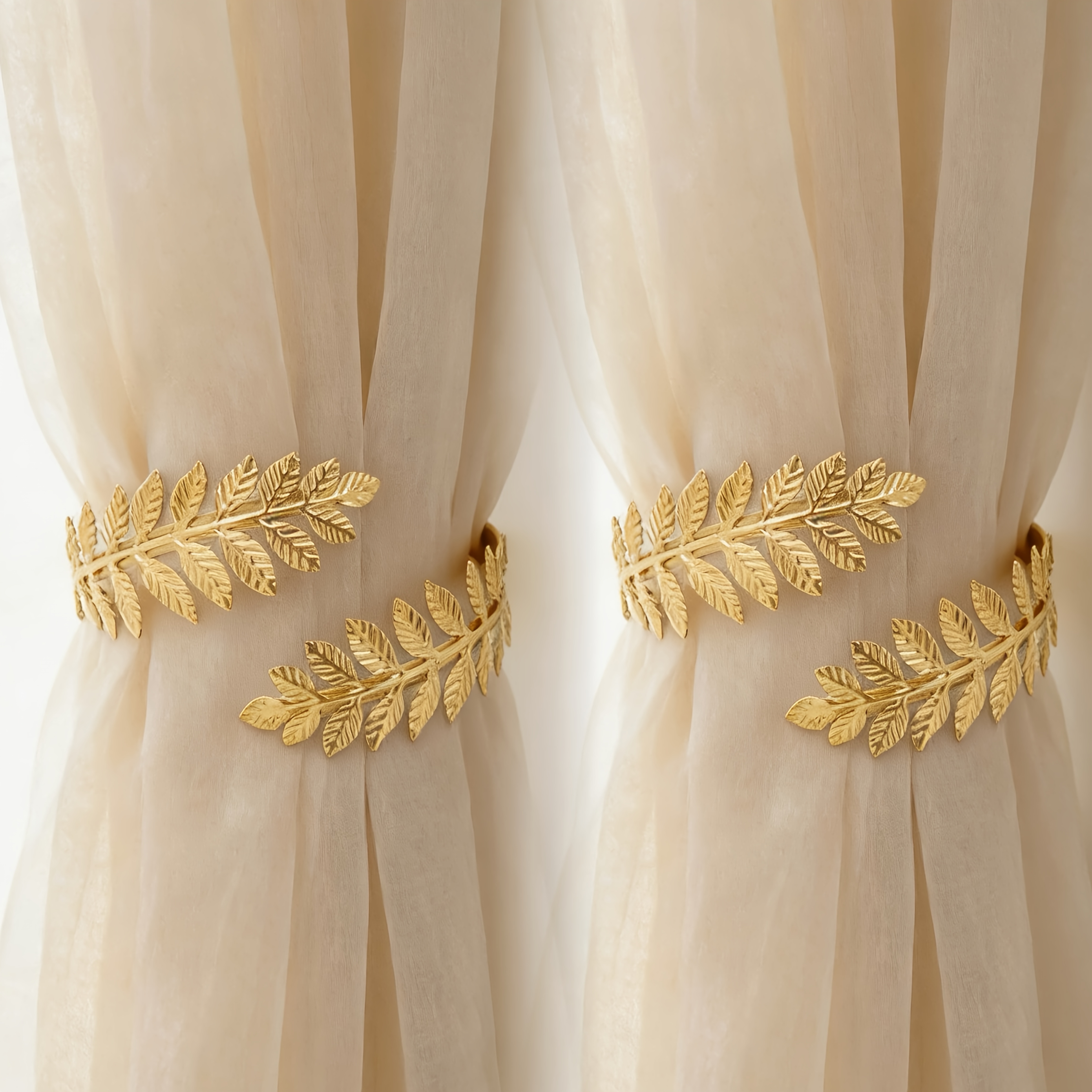 TEMU 2pcs Elegant Metal Drapery Holdbacks - Bohemian Leaf Design Curtain Tiebacks For Home Decor