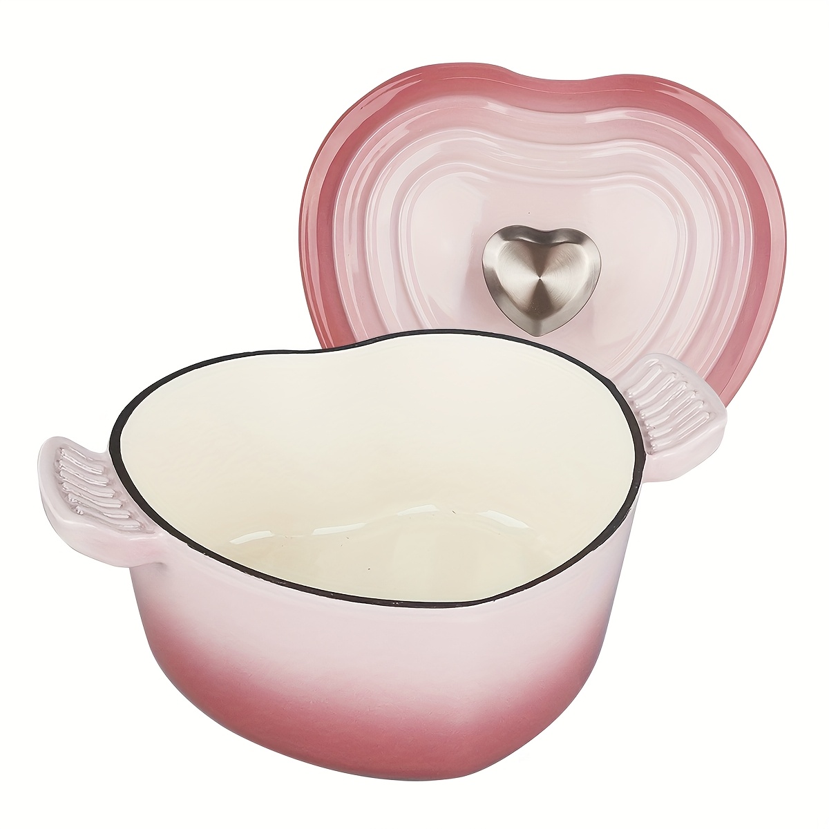 TEMU Mini 2qt Pink Enameled Cast Iron Dutch Oven Heart-shaped Pot With Lid, Dual Handles, Works On All Stovetops, Oven Safe To 500&deg;f, Gift For Girl Mother
