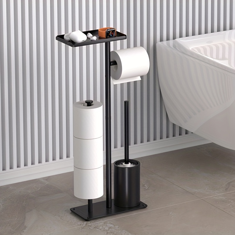 *. Freistehender Toilettenpapierhalter für das Badezimmer mit Aufbewahrungsregal und Toilettenbürste, Platzsparender Organizer für Badezimmerutensilien, Vielseitiger Moderner Toilettenpapierhalter