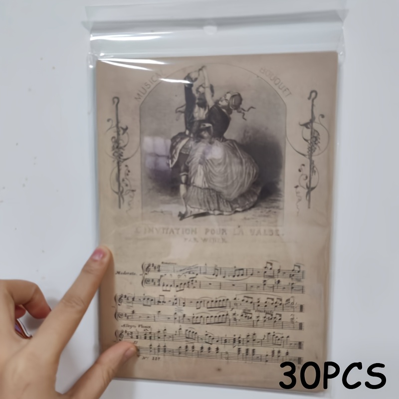 E-shop 30 Stück große Vintage-Musiknoten, dickes gelbes Retro-Bastelpapier, geeignet für Projekte und Scrapbooking, mit musikalischen Noten und einem