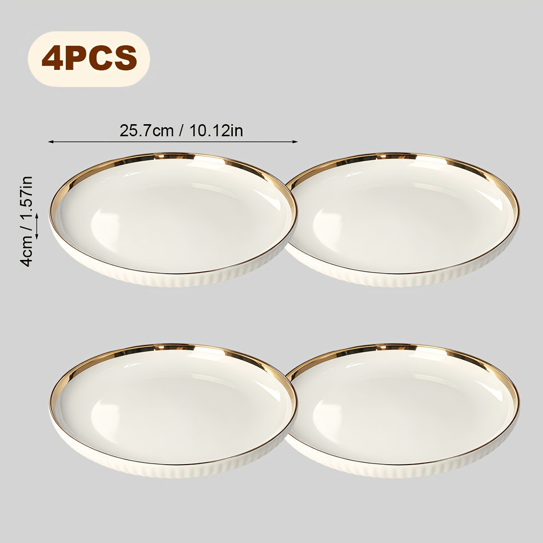 Image of 4pcs Large Ceramic Plates Set, & Vertical Stripes, Luxury Tableware. Perfect For Steak, Salad And Daily Dishes. Suitable For Home, Restaurant, Buffet & Outdoor Parties, Great Gift For
