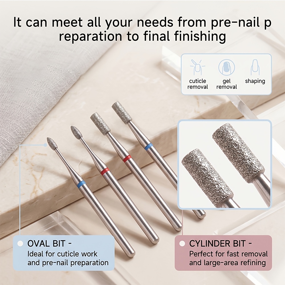 Nail Drill Bits Oval & Cylinder Cuticle Clean Bits, Fine Grit