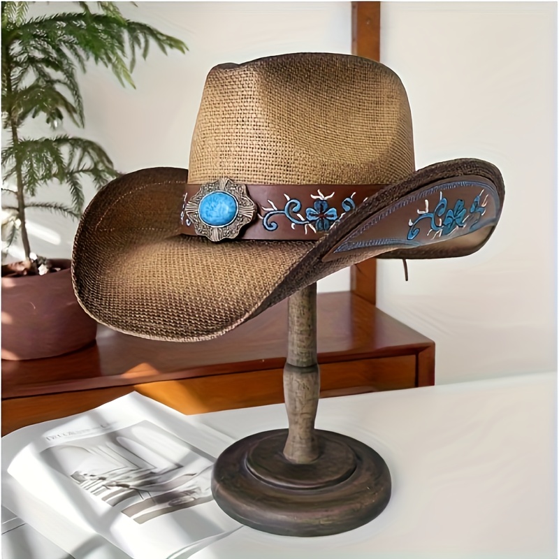 Retro Western Cowboy Style Sun Hat With Large Brim For Sunshade, Sunscreen,  And UV Protection. Includes Windproof Rope For Outdoor Activities Such As