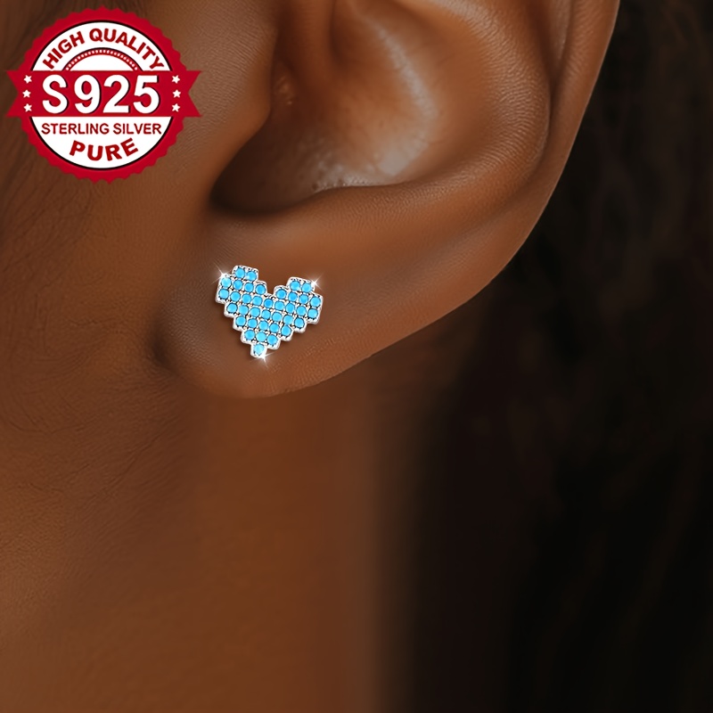 Women's Synthetic Topaz Heart Stud Earrings in S925 Silver