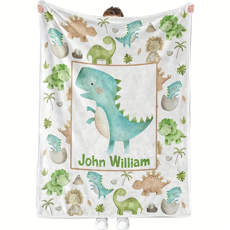 

Personalized Cartoon Dinosaur Blanket: Perfect For Beach, Car, Sofa, Pet, Or Office - Machine Washable - Available In Various Sizes