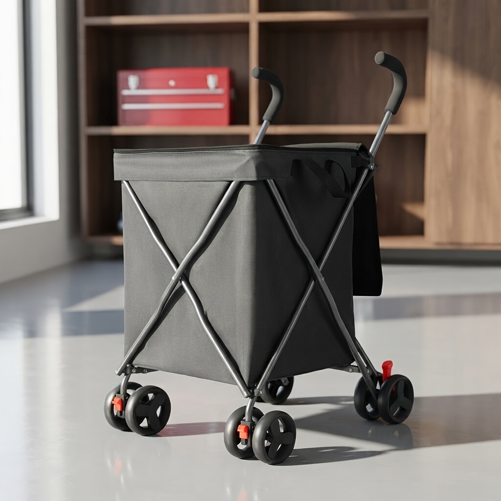 Heavy-duty 4-wheel Folding Utility Cart, 27 Gallon Large Capacity And 120 Lbs Weight Capacity, Portable Rolling Laundry Basket With Detachable Bag, Versatile Wagon For Grocery, Camping, Golf, And Pets