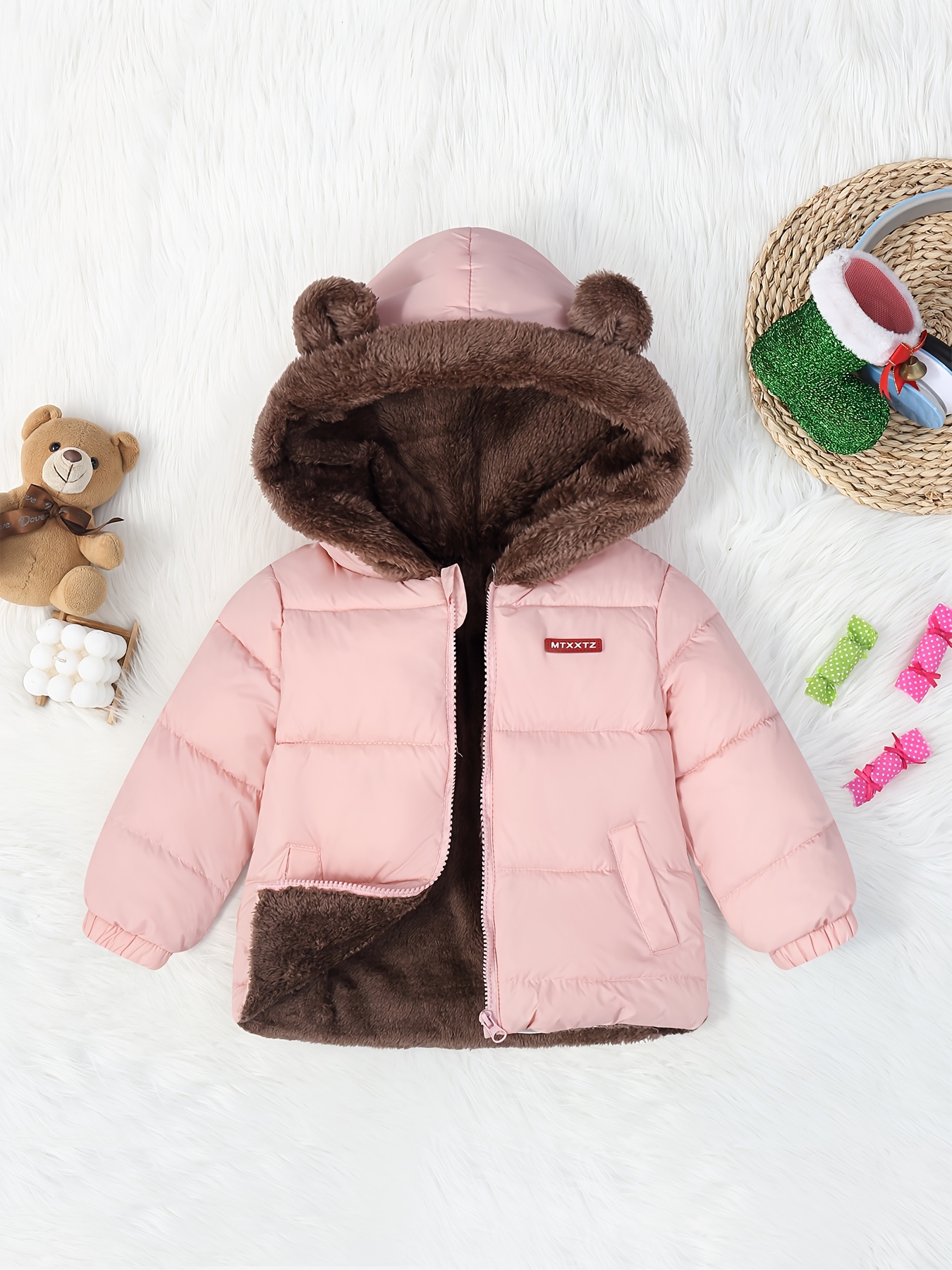 boys girls cute winter coat thermal fleece warm long sleeve Temu