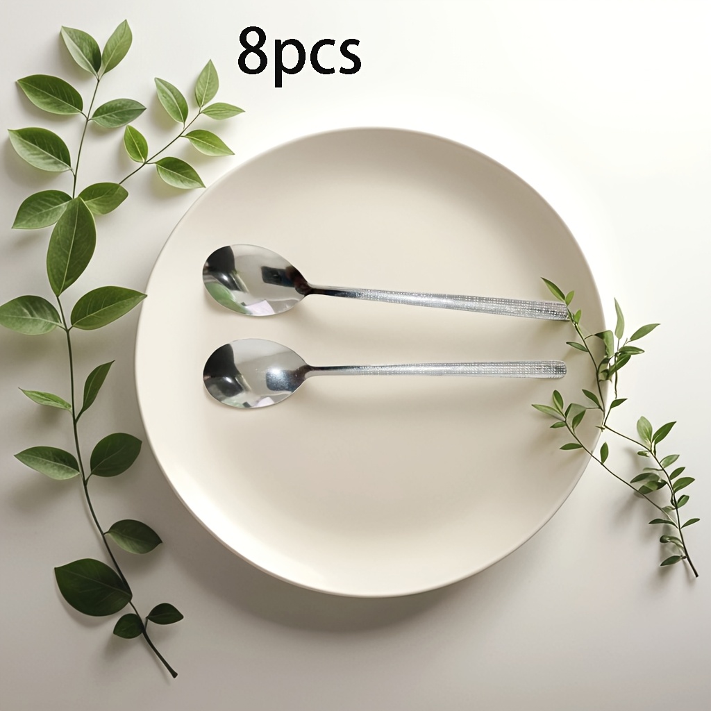 TEMU 4/6/8pcs Luxury Hammer Pattern Stainless Steel Spoon, Restaurant Western Style Spoon, Spoon, Home Long Handle Table Spoon, Home Hot Pot Spoon - Restaurant Rice Spoon