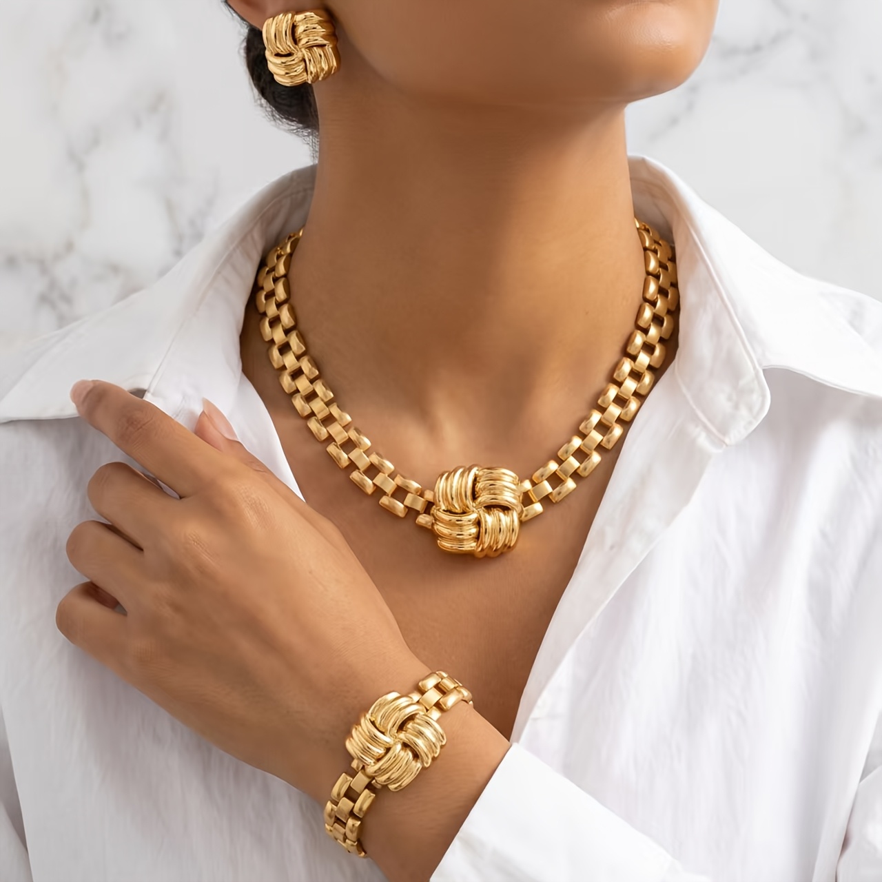 TEMU 3pcs Women's Fashion Earrings, Necklace, And Bracelet Set, Vintage European And . The Necklace And Bracelet Feature Chain Structure With
