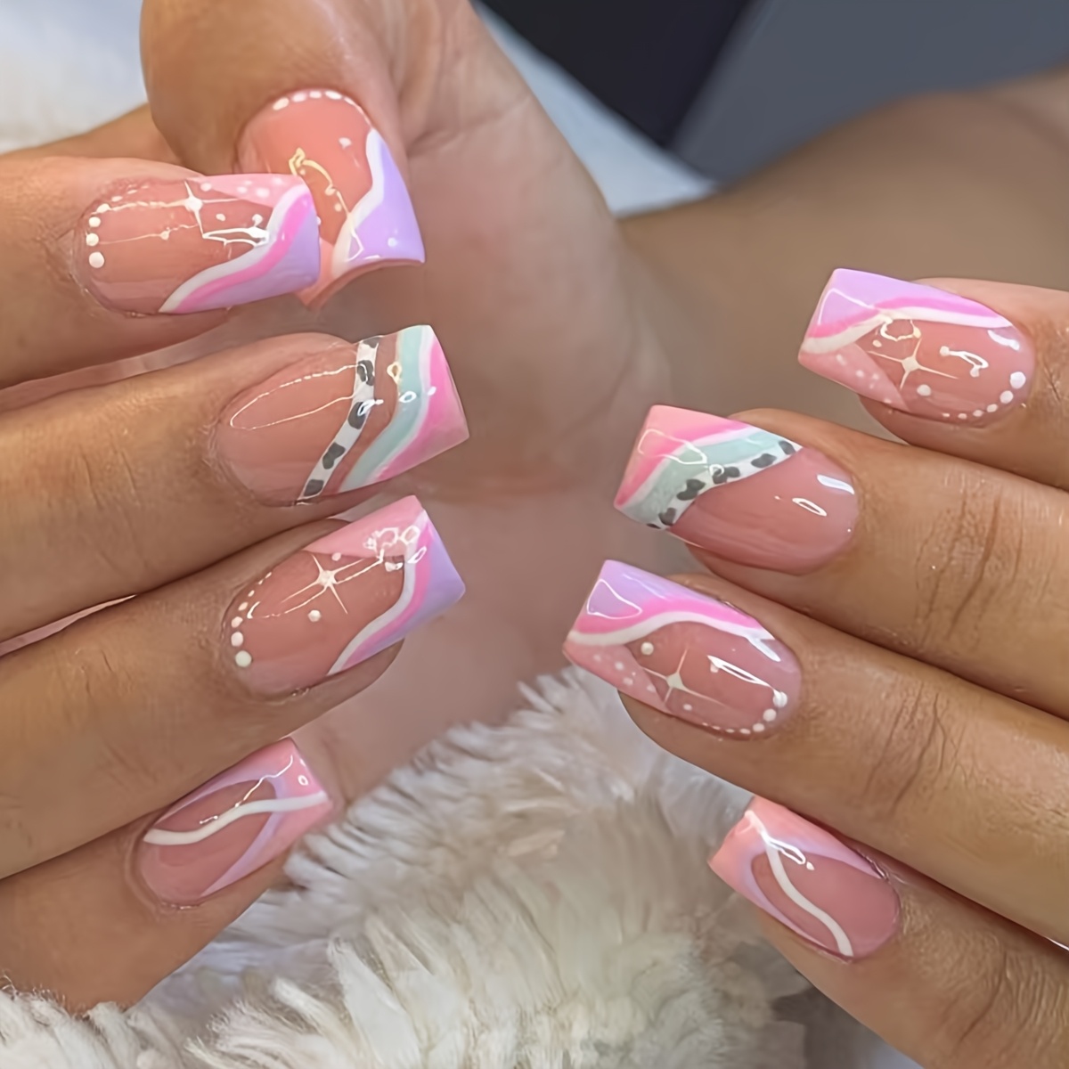 Square Elegant Irregular Colorful Press-on Nails, Detachable, 24pcs