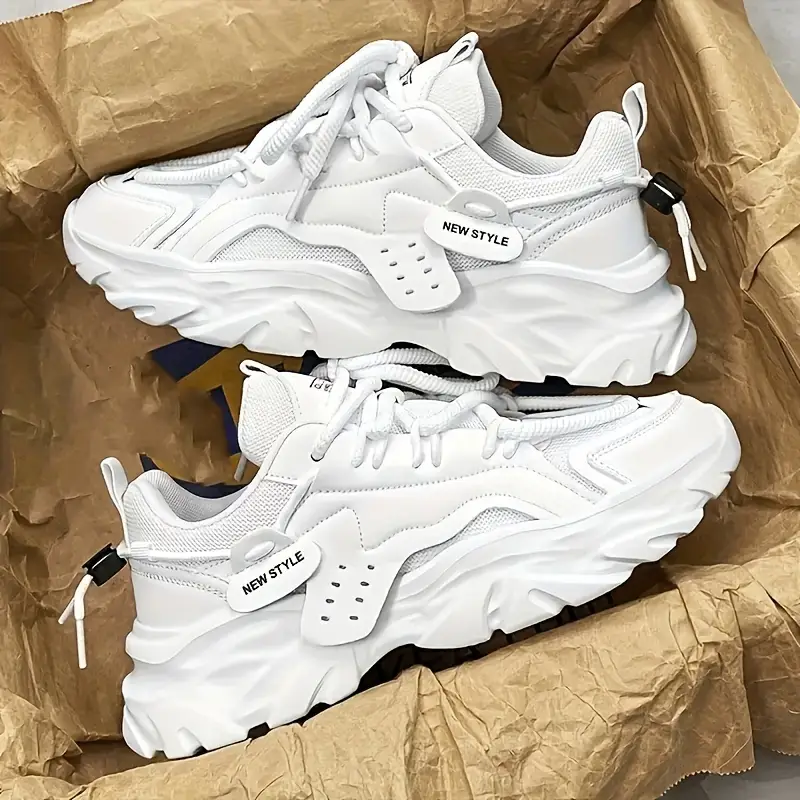 mens trendy casual sneakers breathable mesh sole dad shoes with comfort insole lace up wear details 1