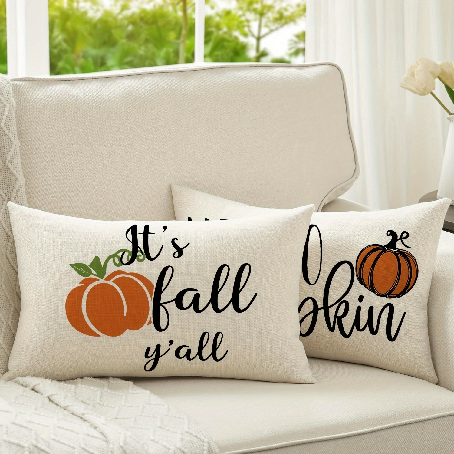 

1pc Fall Pumpkin Throw Pillow Cover Autumn Maple Decorative Thanksgiving Farmhouse Home Decor Rectangle Indoor Pillowcase Cushion 12inchx20inch No Pillow Insert