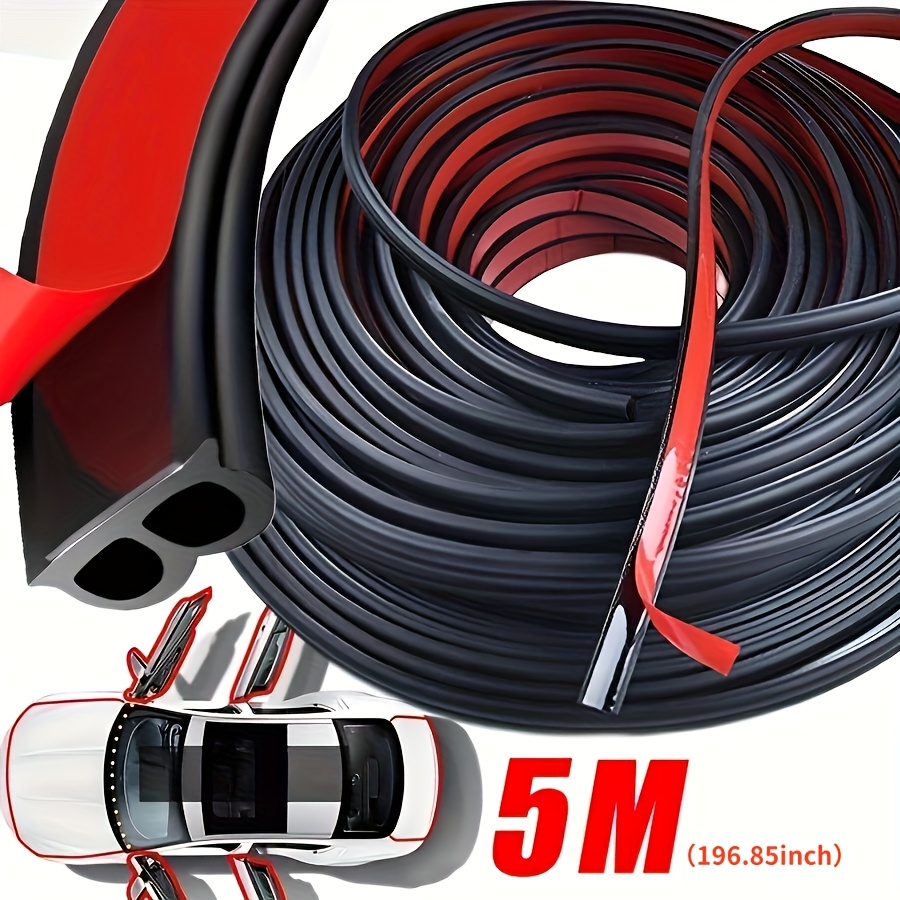 

5m/196.85inch Car Door Seal Strip - Synthetic Rubber, Black With Red Accents, Left Side Installation - Soundproof, Dustproof, Waterproof Weatherstrip Trim For All Vehicles, Car Door Rubber Seal Strip