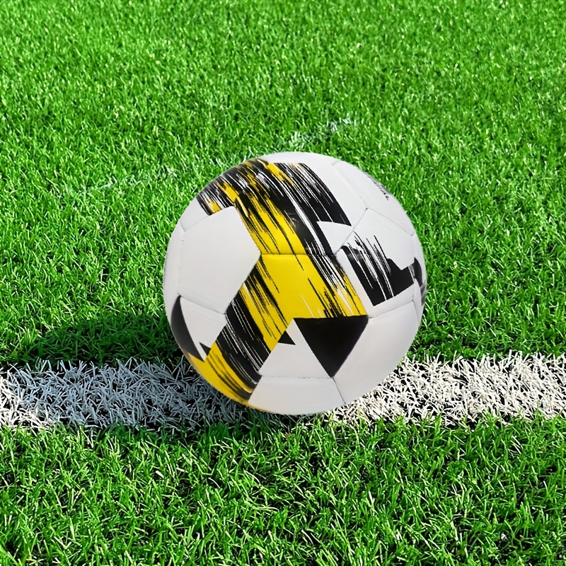 Size 5 Machine-Stitched PVC Football - Durable & Burst-Resistant Training & Match Ball with Abstract Geometric White/Yellow/Black Design for Teens & Adults, Match Soccer Ball | Dynamic Sports Gear | Stitched Soccer Ball