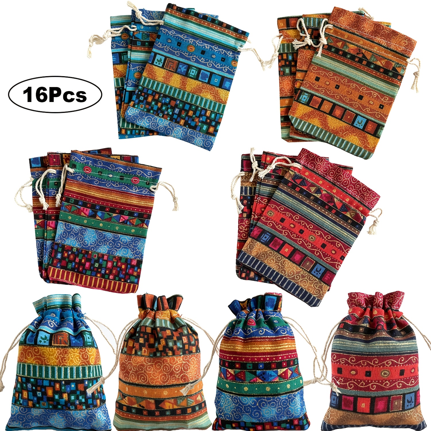 TEMU 16 bolsas de regalo con cordón de estilo , 14X10Cm, bolsas reutilizables para joyas y monedas, bolsa de almacenamiento con cordón para pequeños