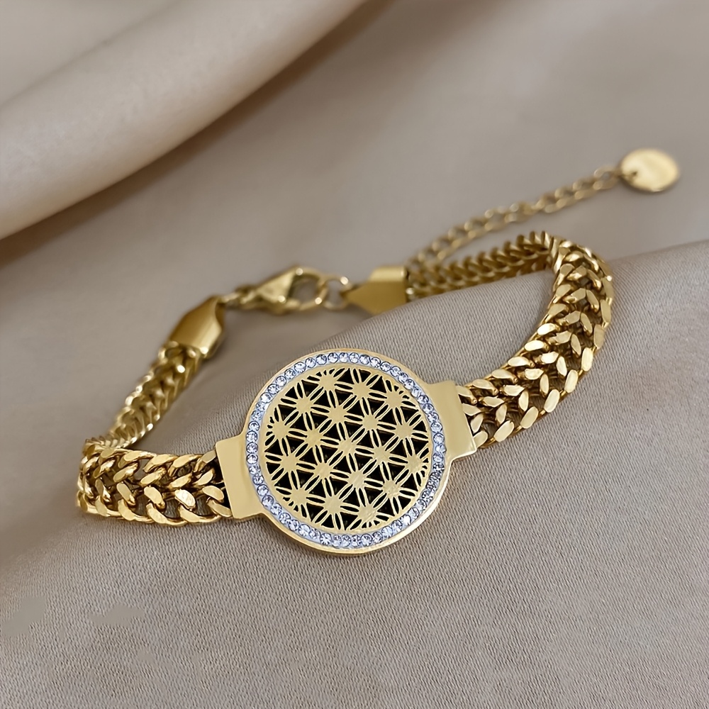 2pcs Unisex 18K Golden Plated Bracelet and Bangle Set, Vintage Style