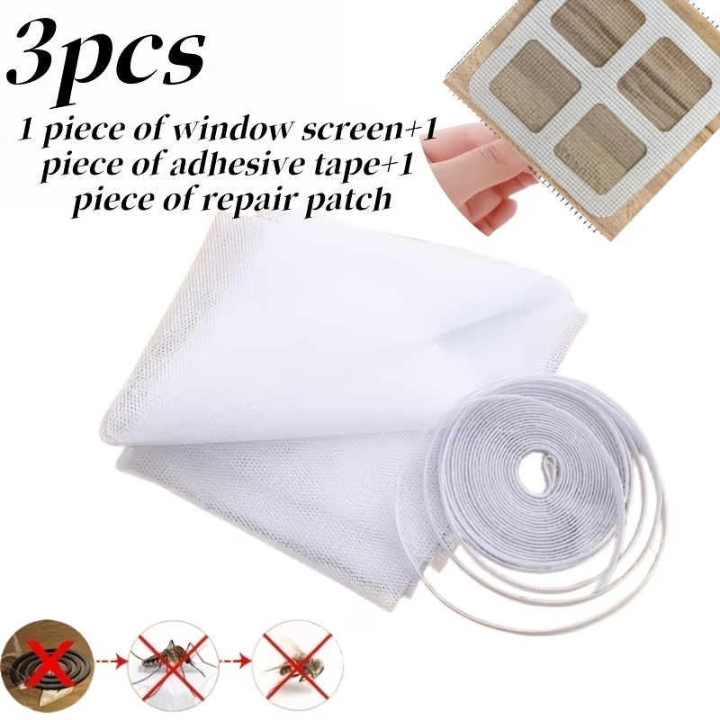 3pcs (1pc Window Screen And 1pc Repair Kit And 1pc Tape) Heavy Duty Self-adhesive Screen Window Net Curtain, Reusable, Invisible Installation, Invisible Proof, , No Drilling Required