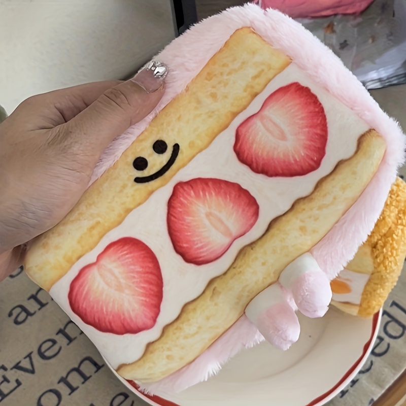 TEMU Makeup Bag Cute Plush Funny Cartoon Sandwich Storage Bag Pencil Case Strawberry Mango Cake Pencil Box Storage Bag Coin Purse Stationery Bag
