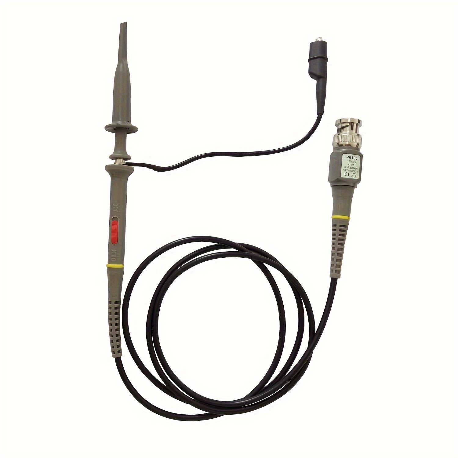 

P6100 Oscilloscope Probe Kit, 100mhz 1x/10x Switchable, 0.01 Measurement , Retractable, No Required, Ideal For Electrical Applications - Includes Mini Alligator Clip And Ground Lead (plastic, Grey)