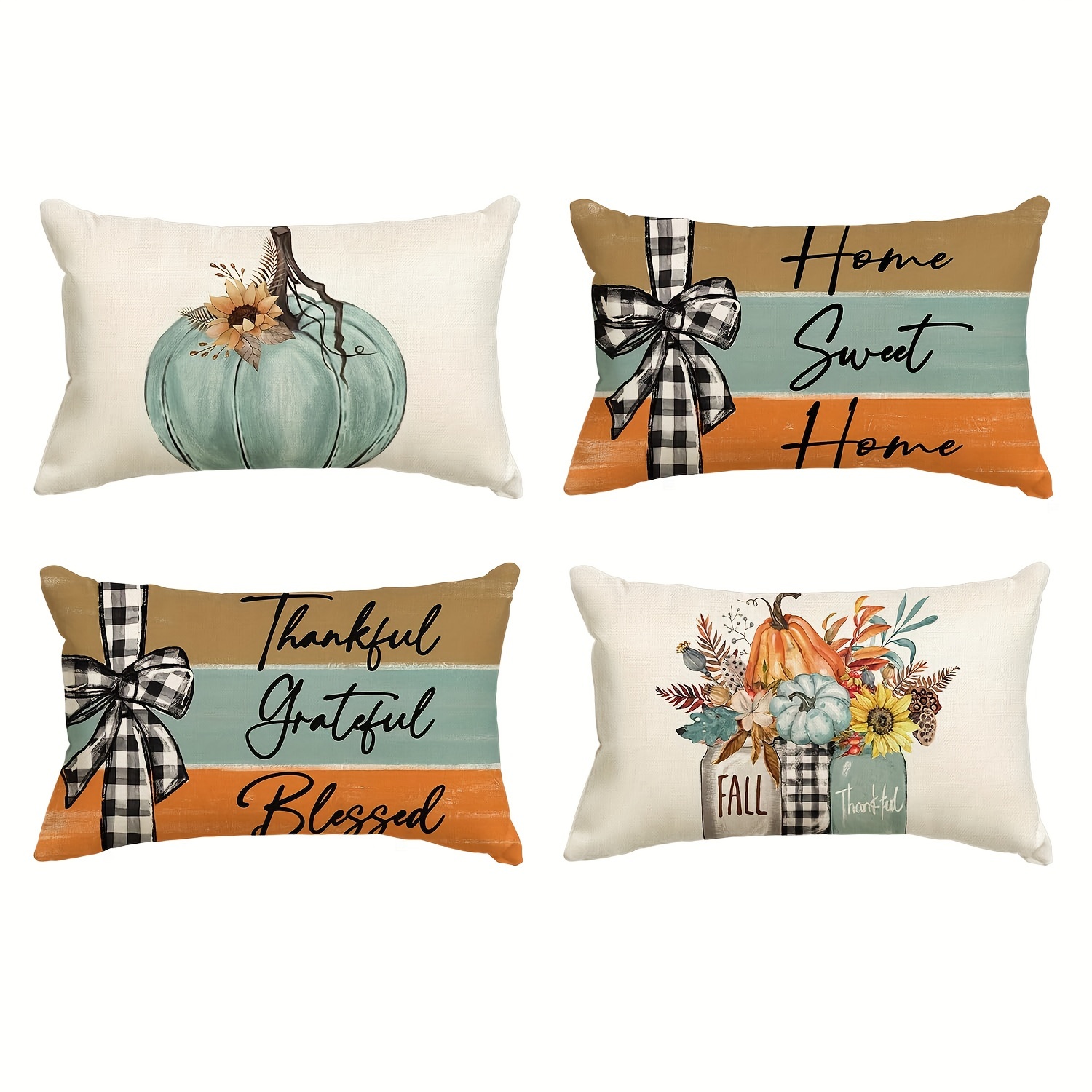 

Sm:)e Give Thanks Throw Pillow Covers Set Of 4, Fall Autumn Thanksgiving Eucalyptus Leaves Harvest Decoration For Home