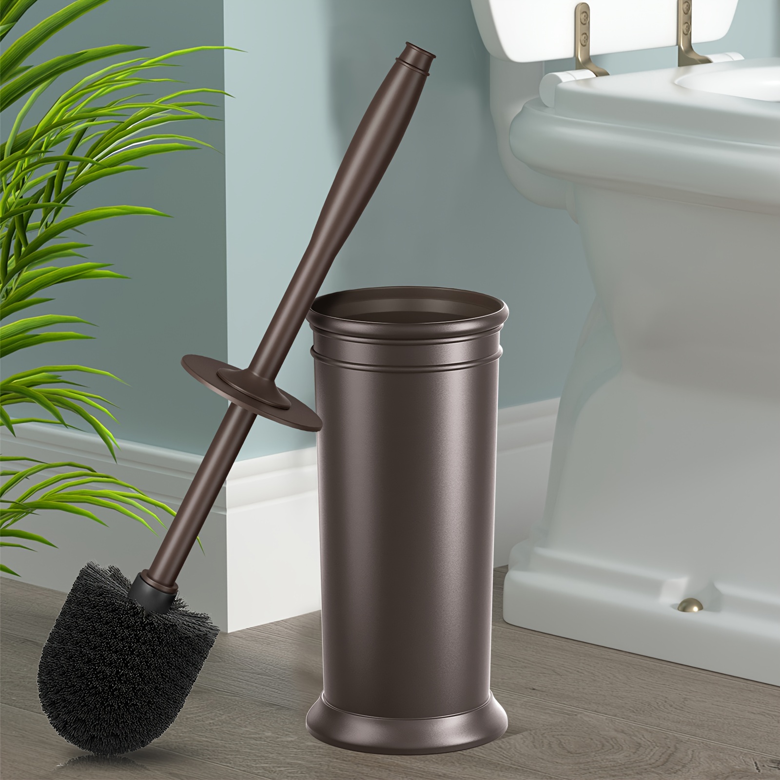 

1pc Toilet Brush, Toilet Bowl Brush With Extra Long Handle, Durable Bristles Toilet Scrubber And Covered Holder For Toilet, Brush Set For Bathroom Cleaning, (brown, 1 Set)