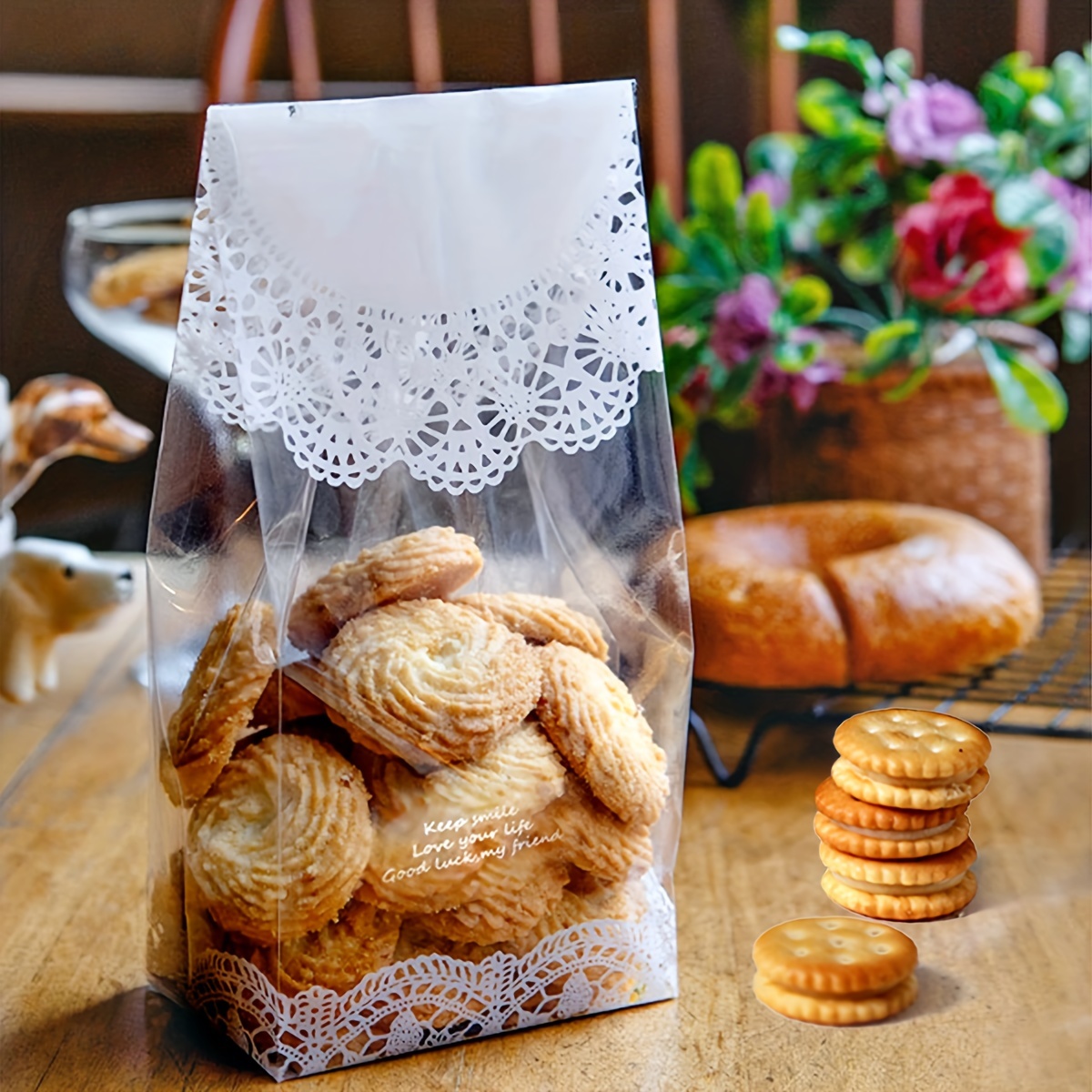 

50pcs Household Cookie Biscuit Fresh-keeping Bag Transparent Candy Dessert Packaging Bag Cake Room Ziplock Bag 5.9in*2.75in