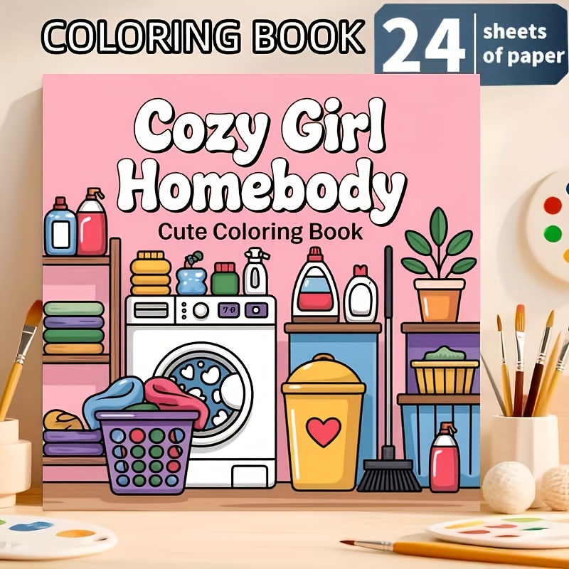 TEMU Livre de coloriage Maison Cozy Girl amélioré 2026, Taille : 200 mm x 200 mm, Scène de vie confortable et chaleureuse, Illustrations de coin