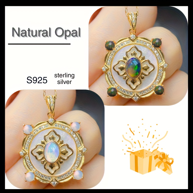 Natural Opal S925 Silver Pendant — Art Deco Style Gift