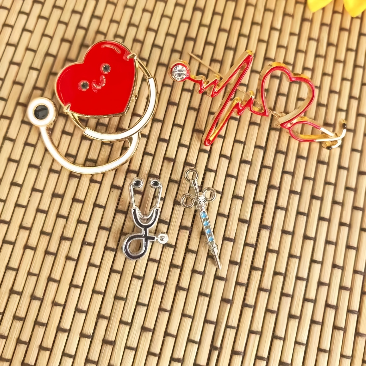 european and american cross border popular series metal stethoscope shaped brooch cartoon creative brooch additions