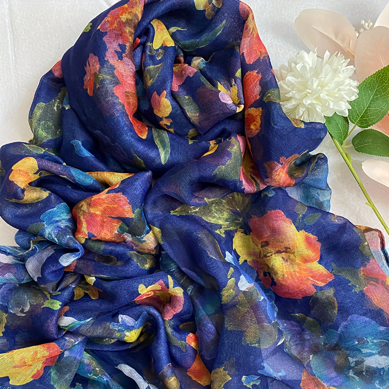 

Elegant Floral Print Polyester Scarf For Women - Breathable, Windproof, Decorative Woven Scarf With Hand Wash Care - 1pc Stylish Sheer Scarf For