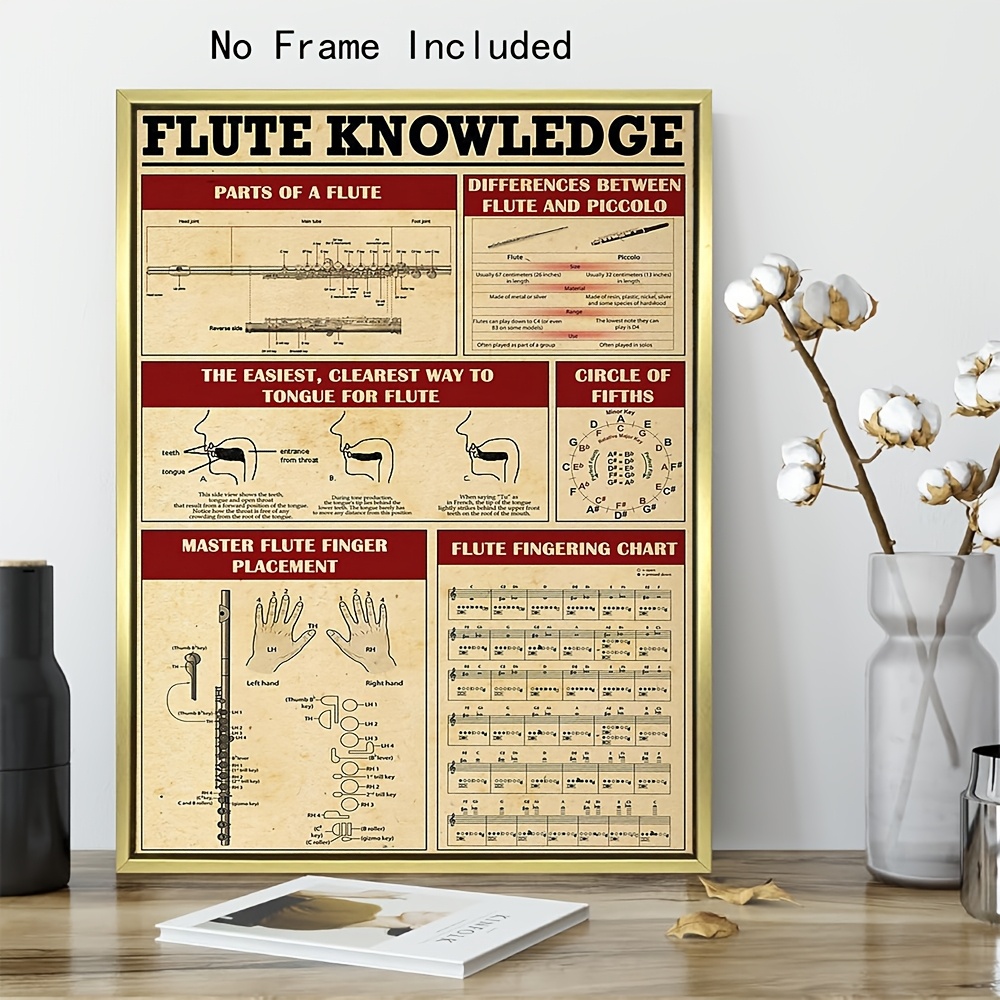 2d flat 1pc flute wall art retro flute fingering chart chord chart suitable for living room music studio chart for flute players musicians gift educational flute diagram canvas decoration