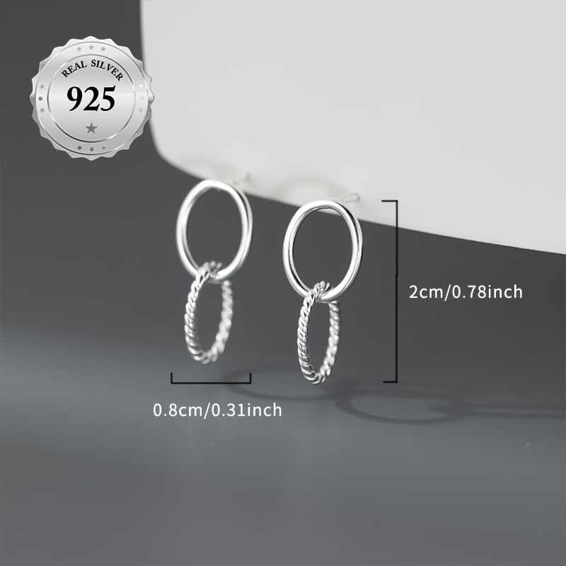 Women's Dangle Earrings Circle Ring Oval Geometry Style S925 Silver