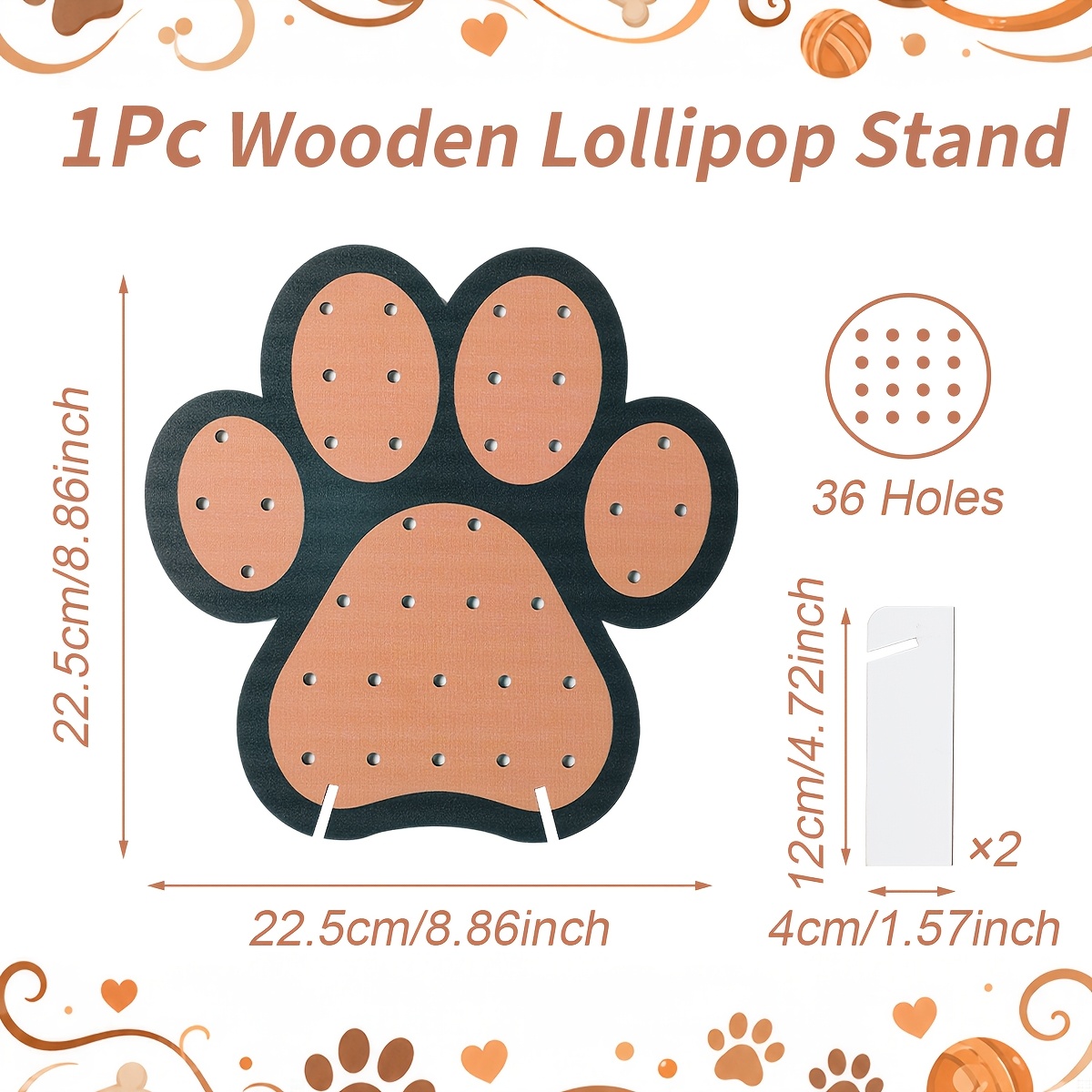 TEMU 1pc, Wooden Brown Paw Lollipop Stand, 22.5 X 22.5cm, Animal Theme Desktop Display Rack, Happy Birthday Party Decoration, Wedding Party Decor,