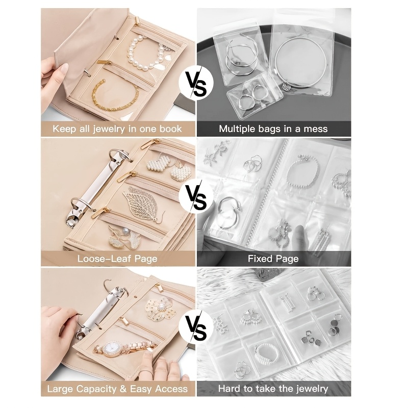 jewelry organizer book portable earring necklace ring storage album anti   travel jewelry binder with pockets travel jewelry organizer gift for women girls mom gift used for jewelry storage photo albums cards and postcards Product details 4