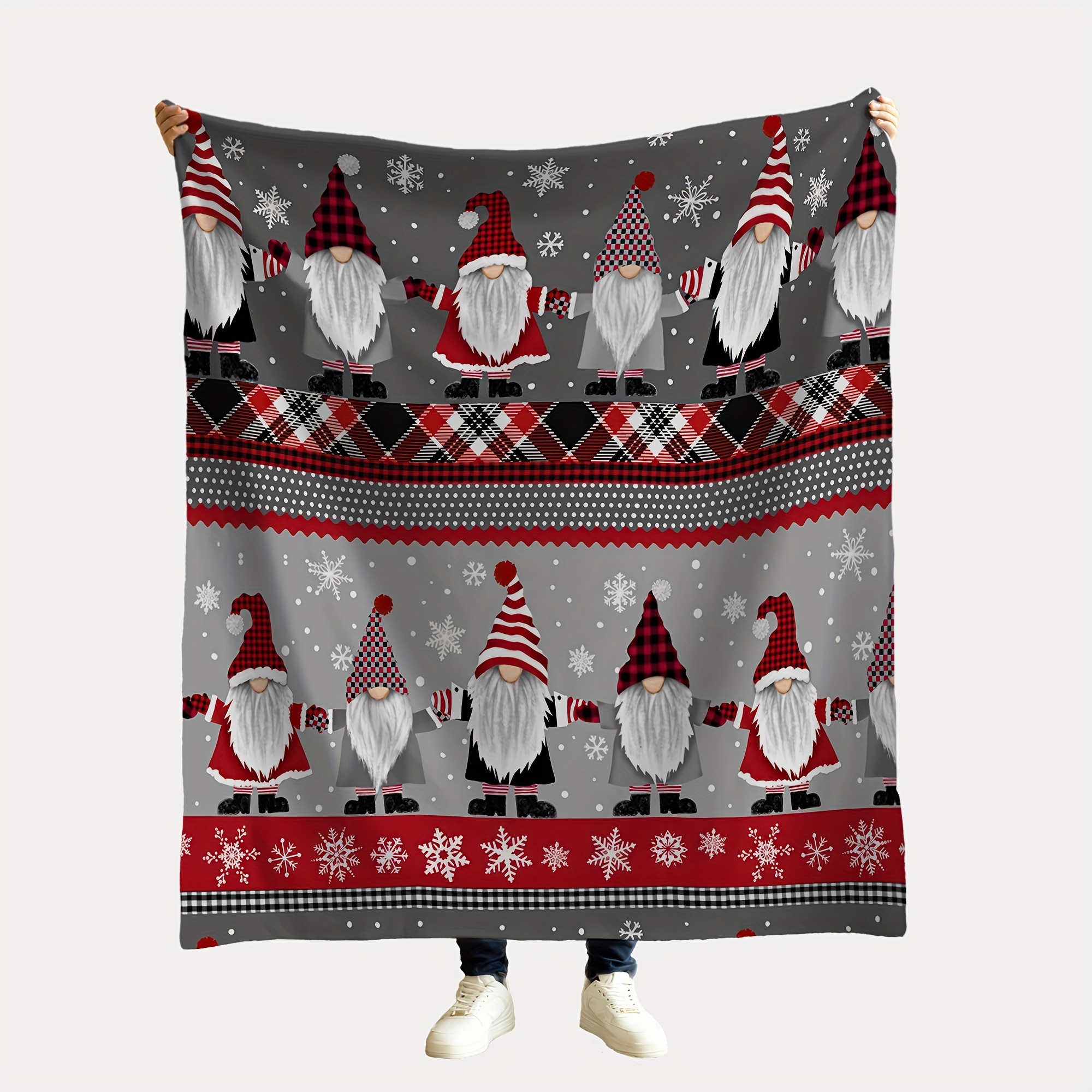 

Cozy Christmas Gnome & Snowflake Flannel Throw Blanket - Soft, Warm, And Reversible For Couch, Office, Bed, Camping - Versatile All-season Gift Blanket For Winter