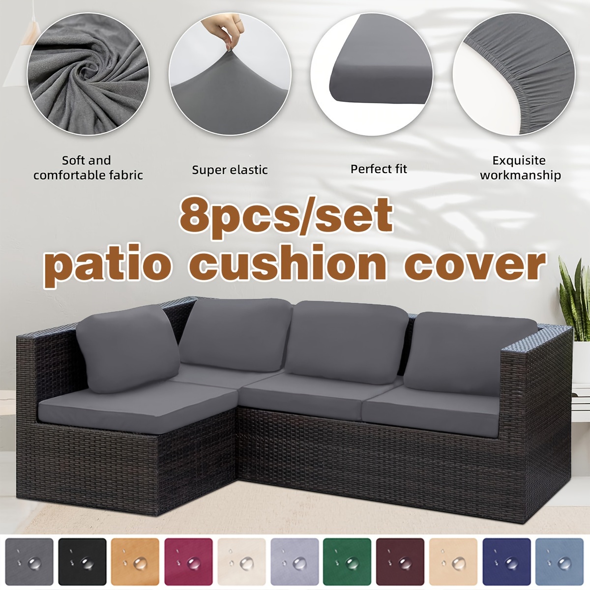 Outdoor Cushions 8Pcs Stretch Patio Cushion Covers Outdoor Cushion