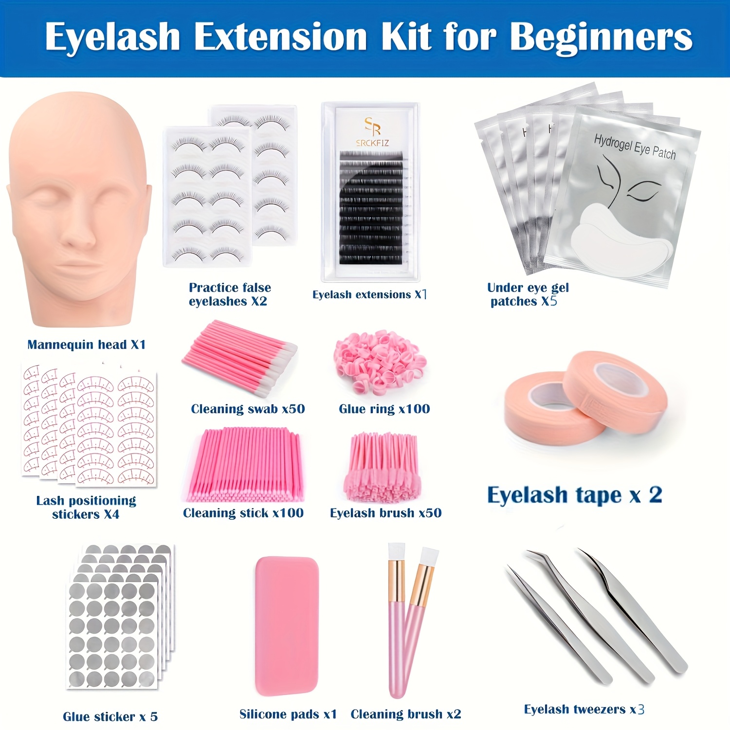 false eyelash tool set model head tweezers brush practice eyelash dense arrangement eyelash positioning sticker cleaning brush ring set tools for novices to practice grafting eyelashes dense arrangement eyelash and thickness random details 0