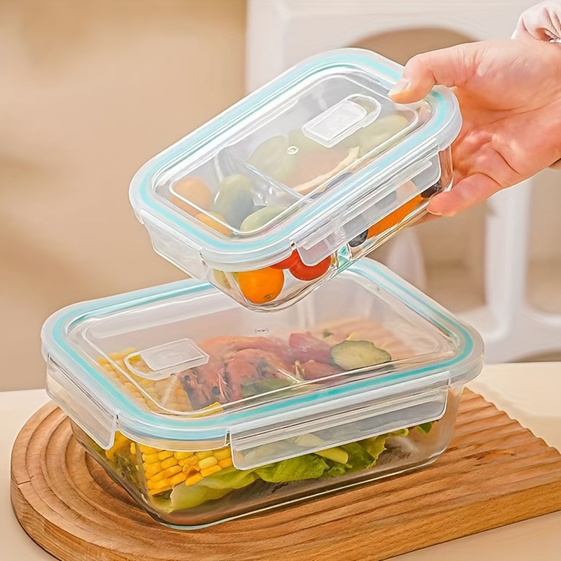 2pcs Set: Transparent Glass Insulated Heat- Lunch Box, Fruit Fresh-Keeping Container, High Borosilicate Rectangular Glass Bento Box, Multi-Grain Rice and Fat-Reduction Meal Container, Glass Storage Jars, Refrigerator-Safe Airtight Food Storage Boxes